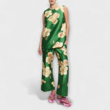 Ärmelloses Hosenensemble mit Blumenmuster, grün, ärmellos und weite Hose