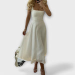 Ärmelloses A-Linien-Kleid, offwhite, quadratischer Ausschnitt, Midi