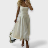 Ärmelloses A-Linien-Kleid, offwhite, quadratischer Ausschnitt, Midi
