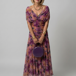 Lila Off-Shoulder-Midi-Kleid von Calen mit Blumenmuster, geraffter Taille