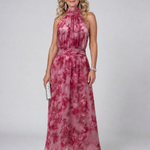Weiches Halfter-Midi-Kleid aus rosafarbenem Batik mit ärmellosem Oberteil und gerafftem Saum