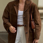Banbury Wildleder-Blazer in Braun, kurz geschnitten, mit Revers und Knopfleiste