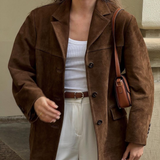 Banbury Wildleder-Blazer in Braun, kurz geschnitten, mit Revers und Knopfleiste