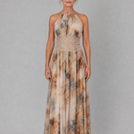Maxikleid mit Neckholder und Spitzenbund an der Taille, mehrfarbiges Batikmuster