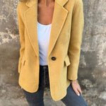 Lässige Jacke mit Revers, lange Ärmel, Knopfverschluss, Senfgelb