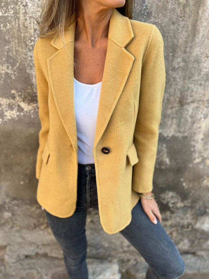 Lässige Jacke mit Revers, lange Ärmel, Knopfverschluss, Senfgelb
