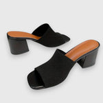 Schwarze Mule-Sandale mit Blockabsatz und Strickschaft, Paaransicht