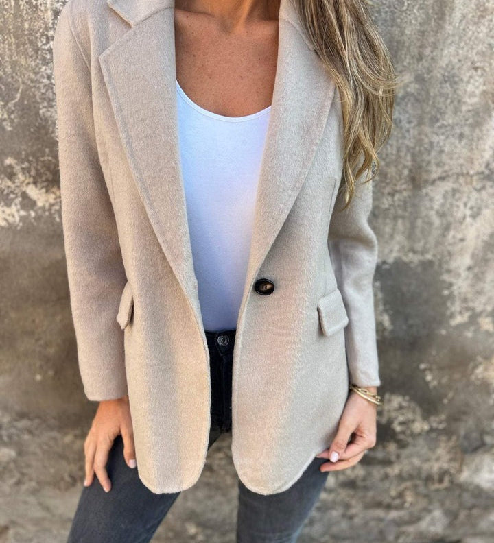 Lässige Jacke mit Revers, lange Ärmel, Knopfverschluss, Aprikose