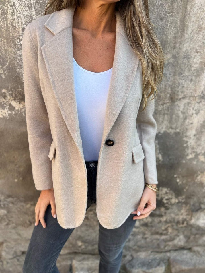 Lässige Jacke mit Revers, lange Ärmel, Knopfverschluss, Aprikose