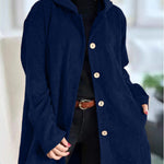 Cordjacke mit Kapuze, marineblau, Knopfleiste vorn und aufgesetzte Taschen