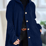 Cordjacke mit Kapuze, marineblau, Knopfleiste vorn und aufgesetzte Taschen
