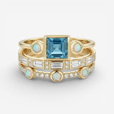 Ozean - Vintage-Blaue Kristallring-Set