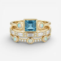 Ozean - Vintage-Blaue Kristallring-Set
