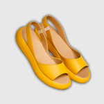 Gelbe Keilsandalette mit offenem Zeh, Slingback-Riemen und Plateau-Absatz