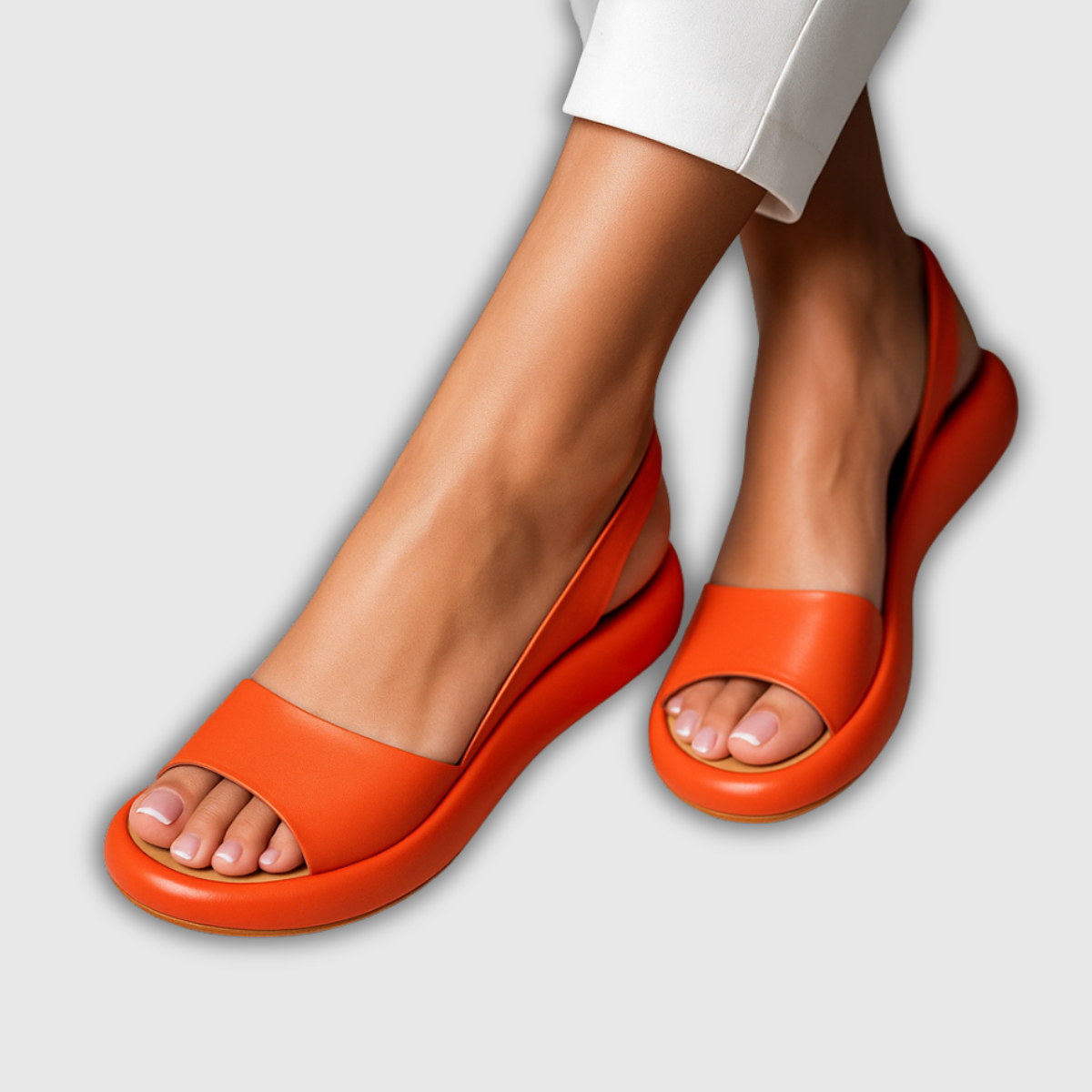 Rote Slingback-Keilsandalette mit offenem Zeh und rotem Plateau