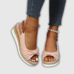 Espadrille-Wedgesandalen mit Riemchen in Rosa, geflochtener Plateau-Wedge