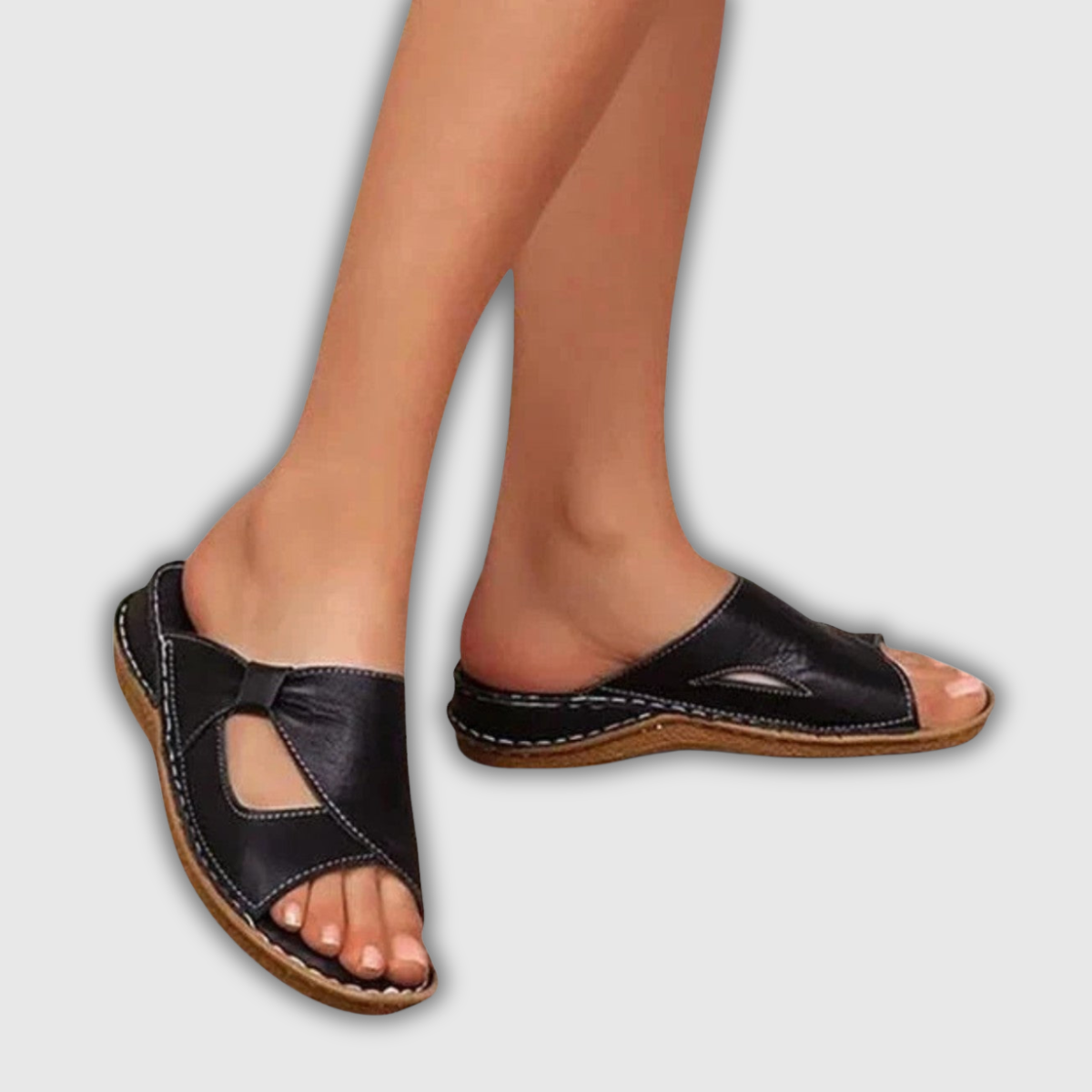 Orthopädische Sandalen, offene Zehen, breiter Riemen, schwarz, gepolsterte Sohle