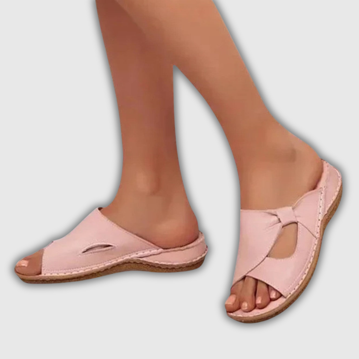 Orthopädische Sandalen, offene Zehen, Schleifenriemen, rosa, braune Laufsohle