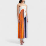 Farbblock-Kleid mit Quasten, bandeau-Ausschnitt, orange-blaues Streifenmuster