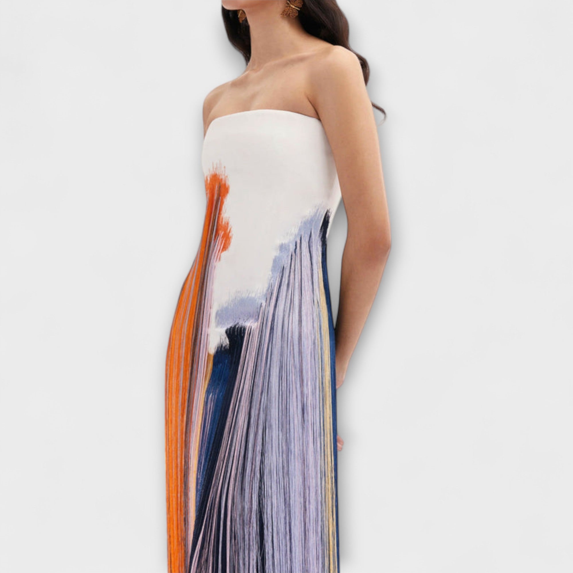 Farbblock-Kleid mit Quasten im Detail, bandeau-Top, orange und blau
