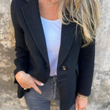 Lässige Jacke mit Revers und langen Ärmeln, schwarz, mit Knopfleiste