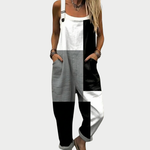 Latzhose im Color-Block-Design mit Latz und weitem Bein, Schwarz, Grau und Weiß