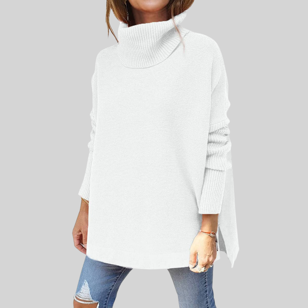 Oversize-Pullover mit Rollkragen, weiß, lange Ärmel, Rippbündchen
