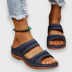 Orthopädische Sandalen Dunkelblau mit breitem Riemen, Polsterkanten, offene Zehen