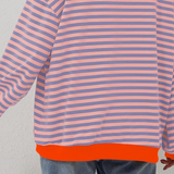 LUCY I Pullover mit gestreiften Ärmeln, rosa-blau, orangefarbener Saum