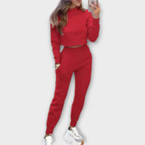 Roter Lässiger Jogginganzug mit langärmeligem Oberteil und Jogginghose