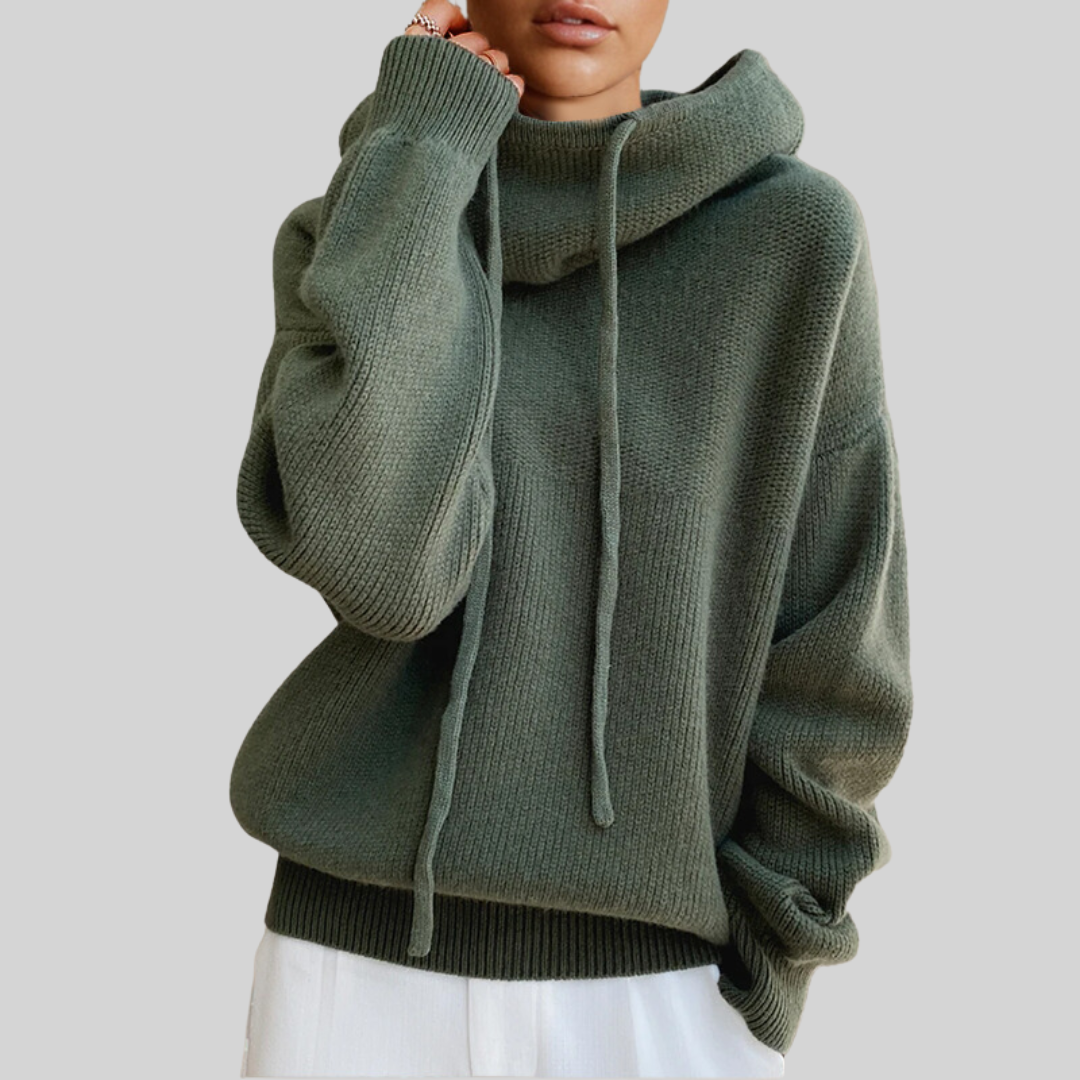 Dunkelgrüner Kapuzenpullover mit Kordelzug, gerippter Saum und Ärmelbündchen