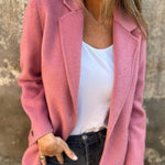 Lässige Jacke mit Revers, lange Ärmel, Knopfverschluss, Mauve-Rosa
