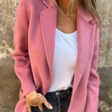 Lässige Jacke mit Revers, lange Ärmel, Knopfverschluss, Mauve-Rosa