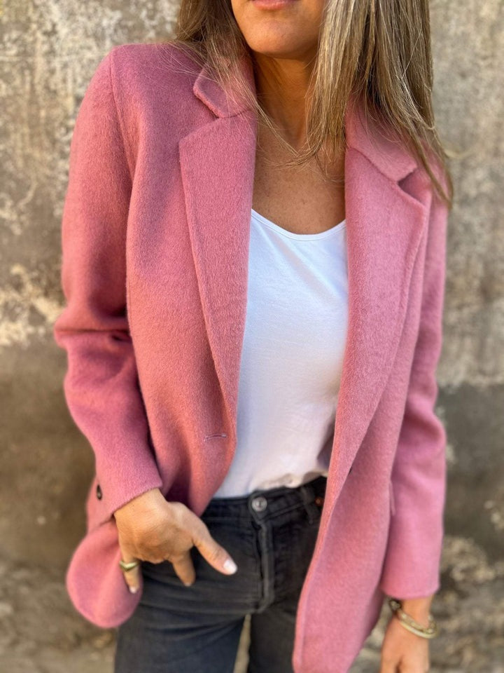 Lässige Jacke mit Revers, lange Ärmel, Knopfverschluss, Mauve-Rosa