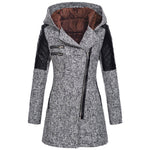 Winterjacke in Hellgrau mit Samtkapuze, Reißverschluss und gesteppten Ärmeln