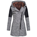 Winterjacke in Hellgrau mit Samtkapuze, Reißverschluss und gesteppten Ärmeln
