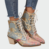 Lederstiefeletten mit Blumenmuster