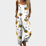 Weiße Jumpsuit mit Bienen- und Herzdruck, ärmellos, lockerer Schnitt