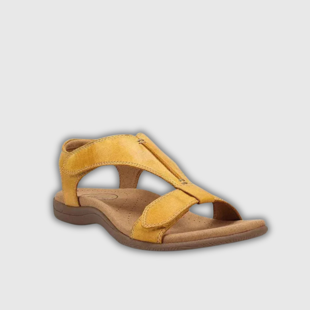 Leder-Sandale mit verstellbarem Riemen und anatomischem Fußbett, gelb