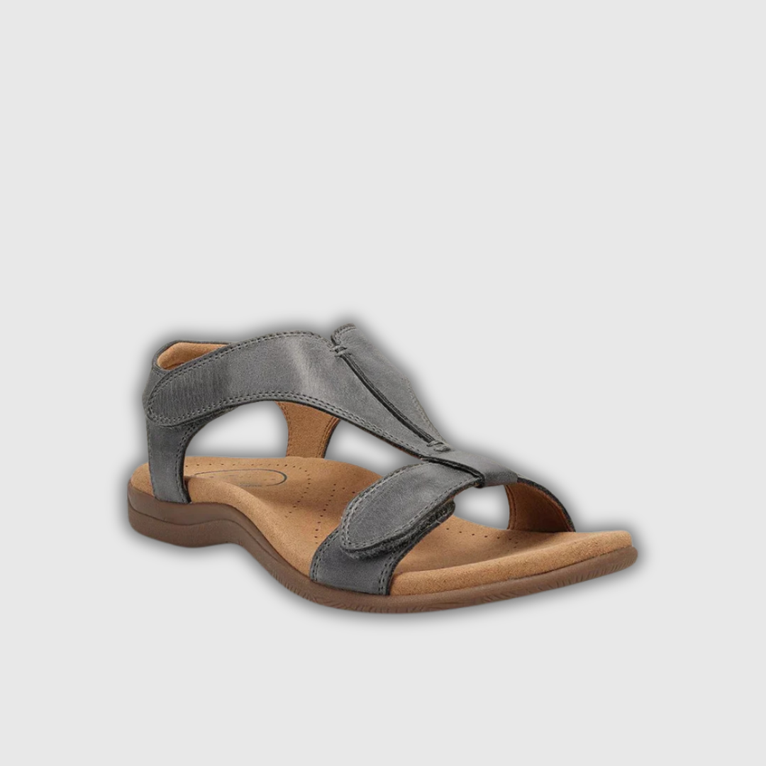 Leder-Sandale mit verstellbarem Riemen und anatomischem Fußbett, grau