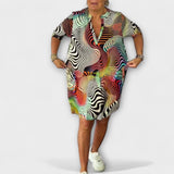 Liora-Kleid mit V-Ausschnitt und kurzen Ärmeln, buntes Wellenmuster, Multicolor