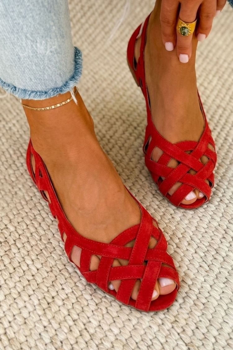 Emma geflochtene Sandalen, rote Riemchen mit offenen Zehen