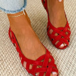 Emma geflochtene Sandalen, rote Riemchen mit offenen Zehen