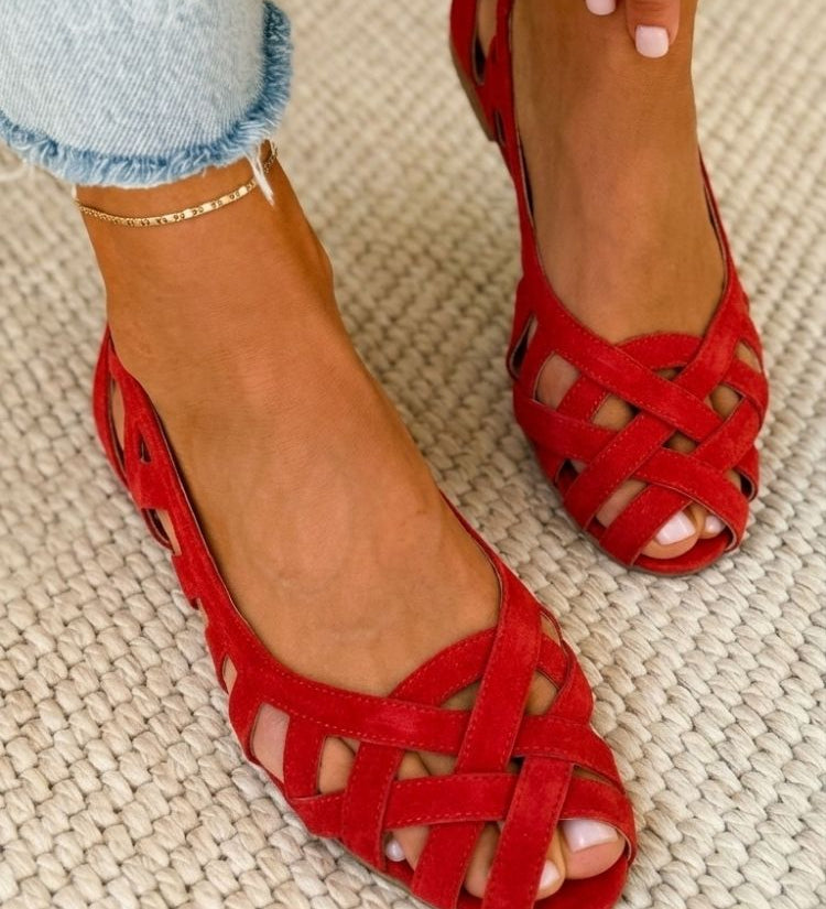 Emma geflochtene Sandalen, rote Riemchen mit offenen Zehen