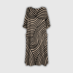 Midi-Kleid mit grafischem Wellenmuster, V-Ausschnitt, 3/4-Ärmel, Midilänge