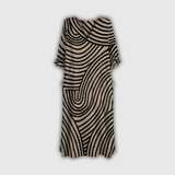 Midi-Kleid mit grafischem Wellenmuster, V-Ausschnitt, 3/4-Ärmel, Midilänge