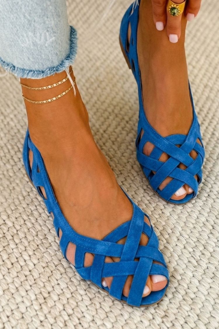 Emma geflochtene Sandalen, blaue Riemchen mit offenen Zehen