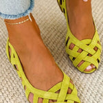 Emma geflochtene Sandalen, gelbgrüne Riemchen mit offenen Zehen