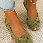 Emma geflochtene Sandalen, olivgrüne Riemchen mit offenen Zehen