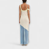 Midi-Kleid mit Splice-Detail, hinten cremefarben mit blauem unteren Teil